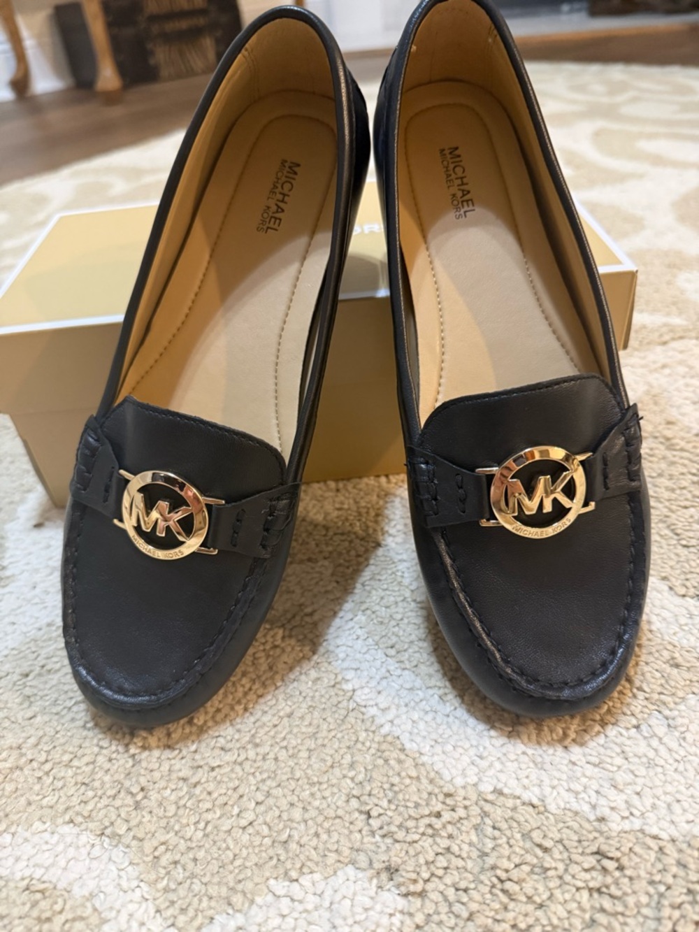 Michael Kors Black Leather MK Logo Loafers - Picture 2 of 4